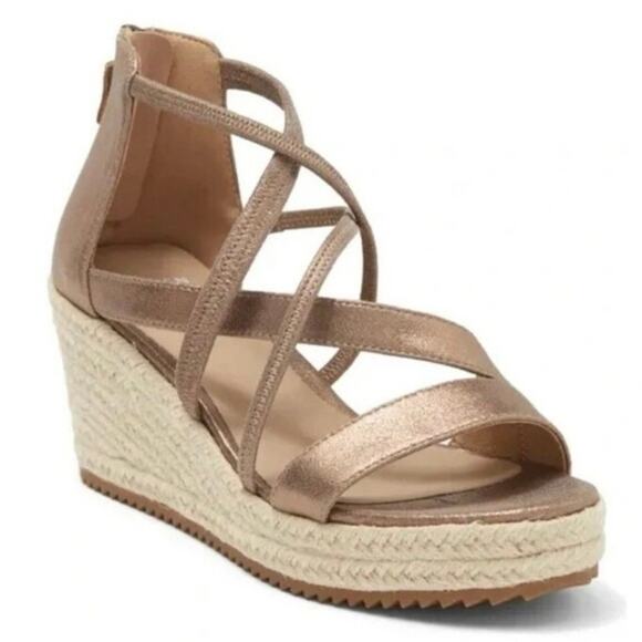 Eileen Fisher Wanda Metallic Suede Espadrille in Light Gold Size 6.5 - Picture 1 of 11